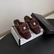 CHANEL 26S MULES IN BURGUNDY SHEARLING AND SUEDE