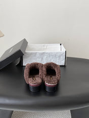 CHANEL 26S MULES IN BURGUNDY SHEARLING AND SUEDE