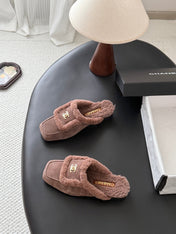 CHANEL 26S MULES IN TAUPE SHEARLING AND SUEDE