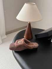 CHANEL 26S MULES IN TAUPE SHEARLING AND SUEDE