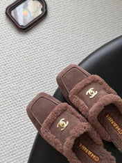 CHANEL 26S MULES IN TAUPE SHEARLING AND SUEDE