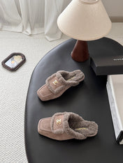 CHANEL 26S MULES IN GREY SHEARLING AND SUEDE