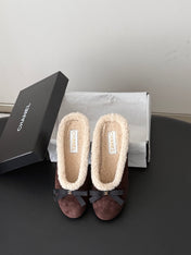 CHANEL 26S MULES IN DARK BROWN SUEDE AND SHEARLING