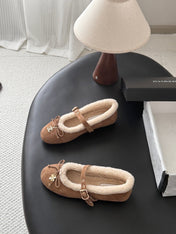 CHANEL 26S MARY JANE FLATS IN LIGHT BROWN SUEDE AND SHEARLING