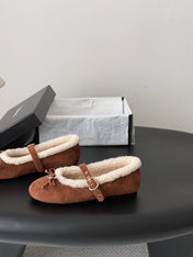 CHANEL 26S MARY JANE FLATS IN BROWN SUEDE AND SHEARLING
