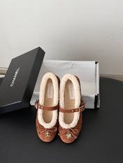 CHANEL 26S MARY JANE FLATS IN BROWN SUEDE AND SHEARLING