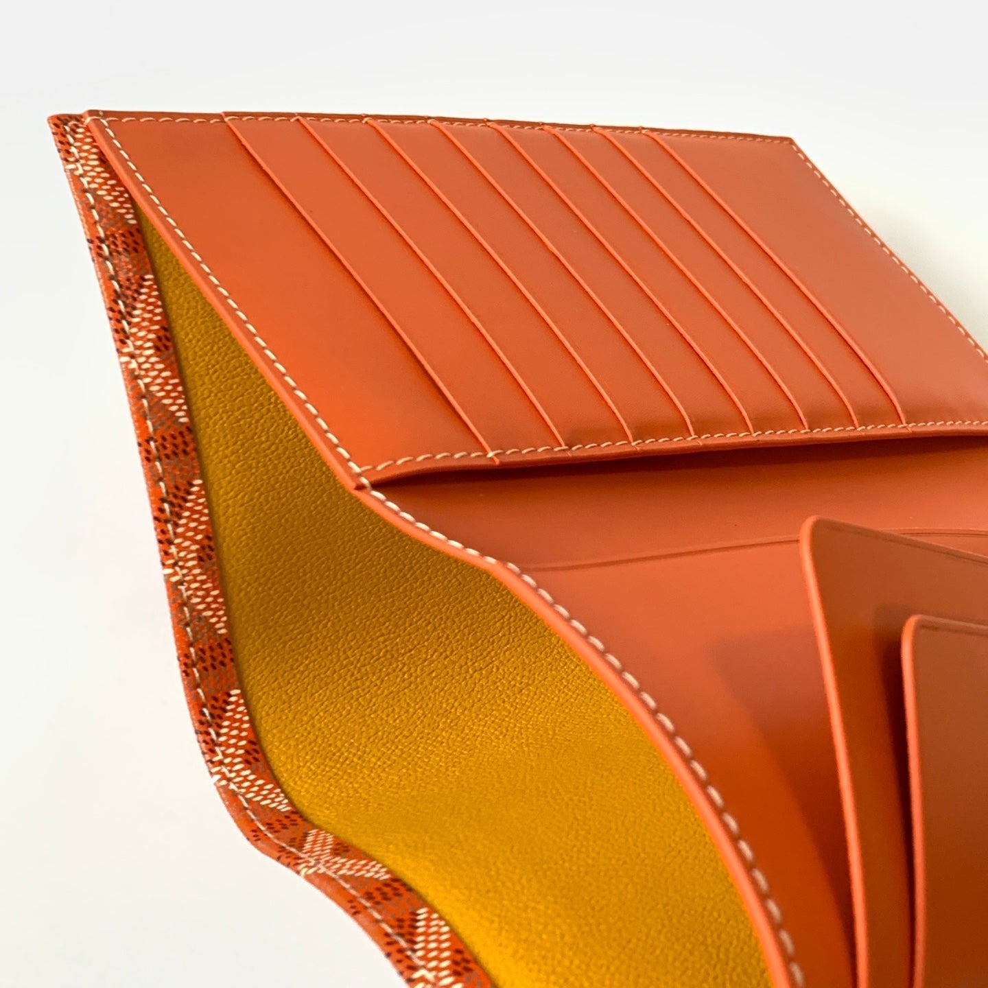 RICHELIEU CHECKBOOK WALLET 19 IN RED ORANGE GOYARDINE CANVAS AND CALFSKIN