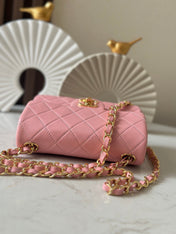CHANEL 25S MINI FLAP BAG 18 IN PINK LAMBSKIN WITH GOLD HARDWARE