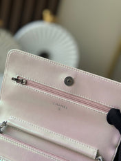 CHANEL 25S WALLET ON CHAIN 19 IN PEARLESCENT PINK WHITE LAMBSKIN