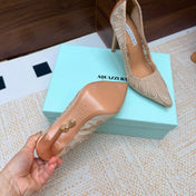 AQUAZZURA 26S HIGH HEELS 100 MM IN BEIGE FABRIC
