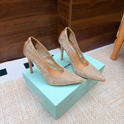AQUAZZURA 26S HIGH HEELS 100 MM IN BEIGE FABRIC
