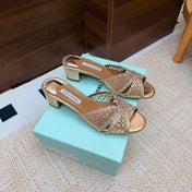 AQUAZZURA 26S CELESTE SANDALS 55 MM IN ROSE GOLD MESH & LEATHER