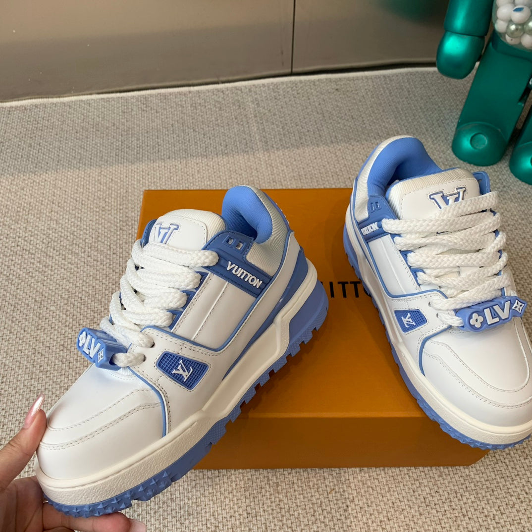 LV TRAINER MAXI SNEAKER IN WHITE MIX OCEAN BLUE CALFSKIN