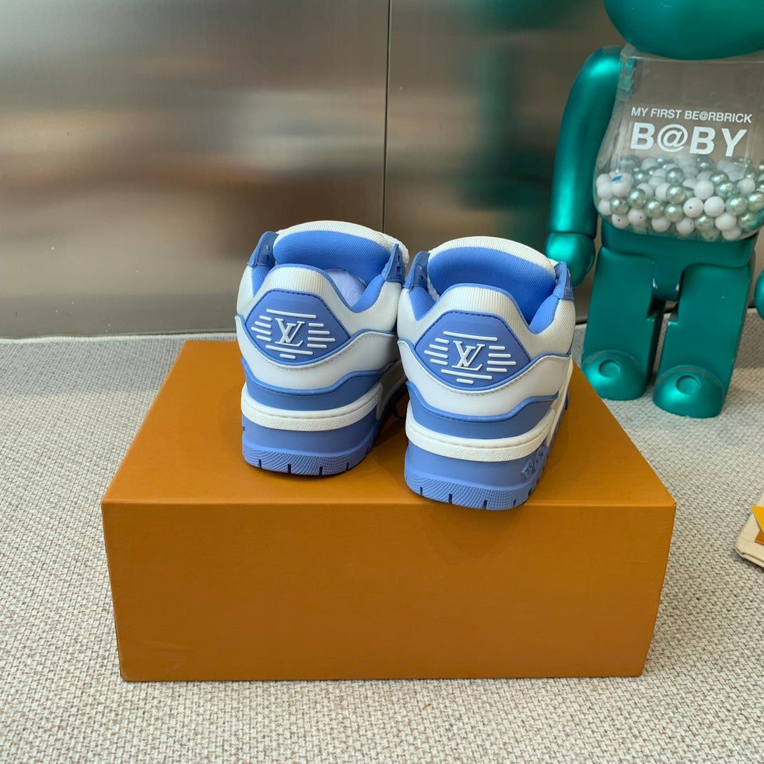 LV TRAINER MAXI SNEAKER IN WHITE MIX OCEAN BLUE CALFSKIN