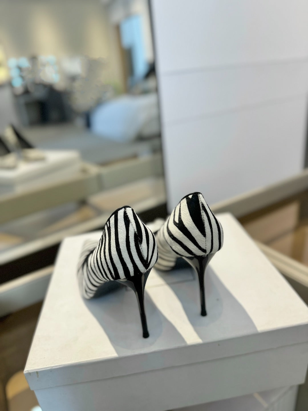 BALMAIN 25S HIGH HEELS 95MM IN WHITE AND BLACK ZEBRA PRINT CALFSKIN