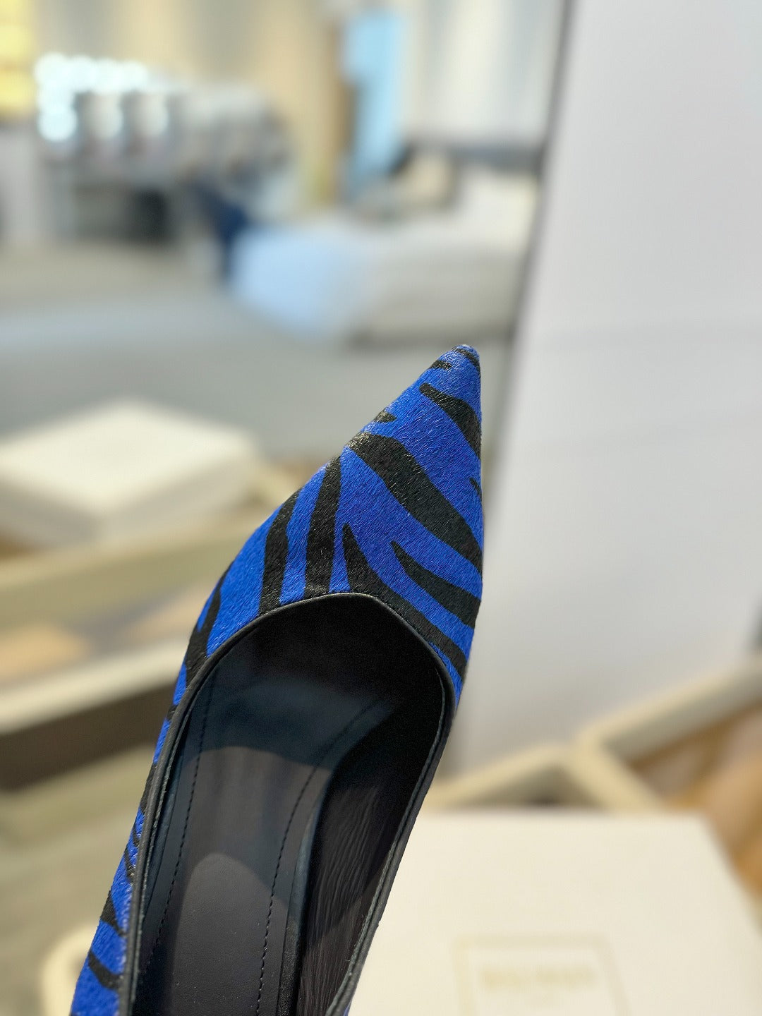 BALMAIN 25S HIGH HEELS 95MM IN BLUE AND BLACK ZEBRA PRINT CALFSKIN