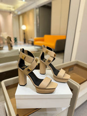 BALMAIN 25S WEDGE HEELS 105MM IN BEIGE CALFSKIN GOLD HARDWARE