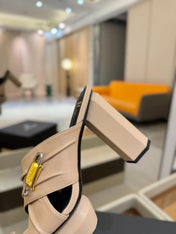 BALMAIN 25S WEDGE HEEL SANDALS 100MM IN NUDE CALFSKIN