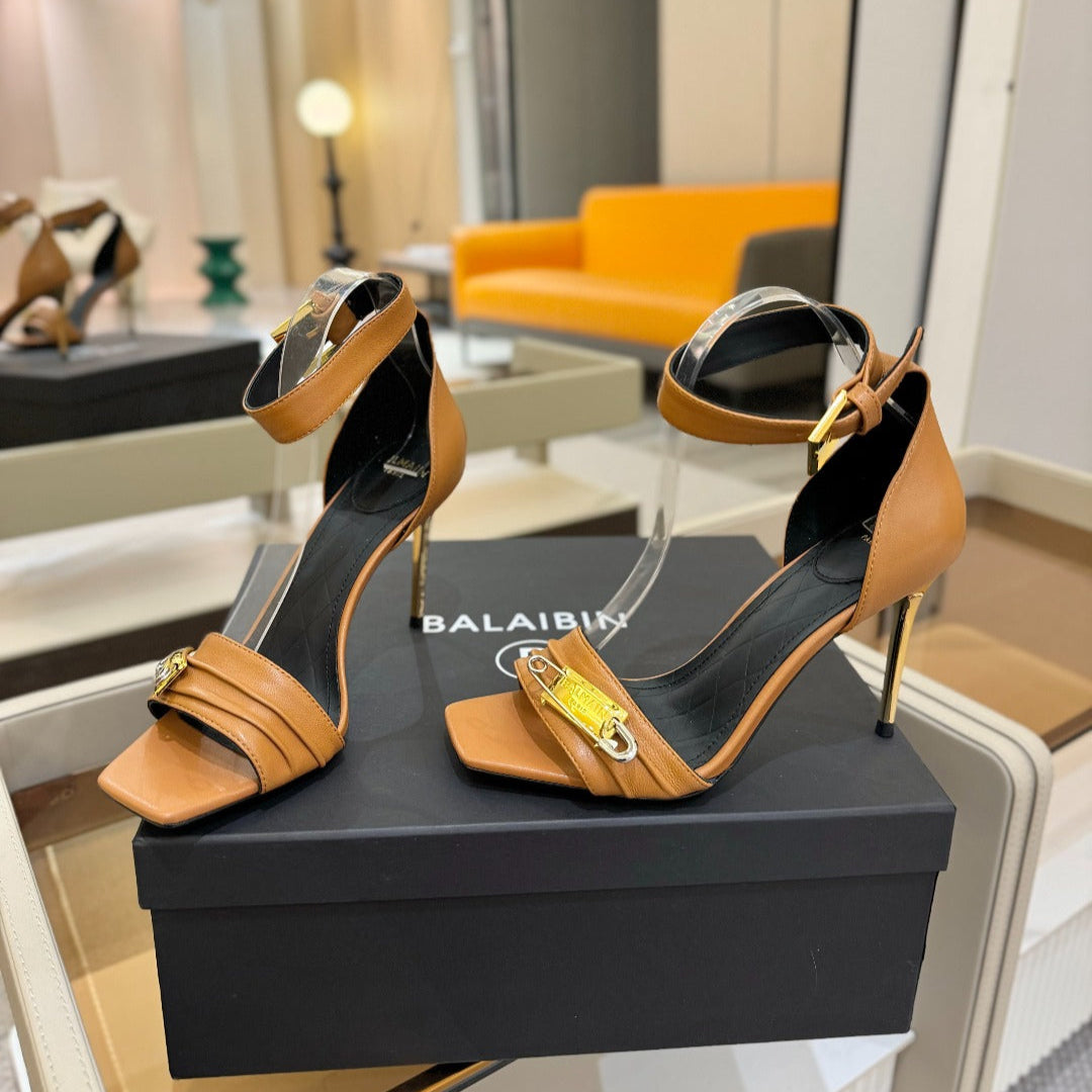 BALMAIN 25S HIGH HEELS 95MM IN BROWN CALFSKIN