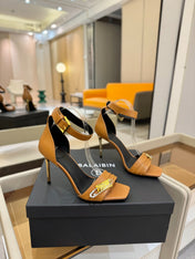 BALMAIN 25S HIGH HEELS 95MM IN BROWN CALFSKIN