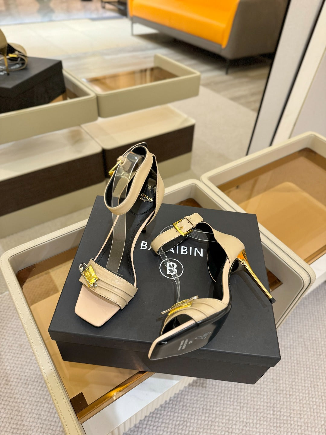 BALMAIN 25S HIGH HEELS 95MM IN BEIGE CALFSKIN