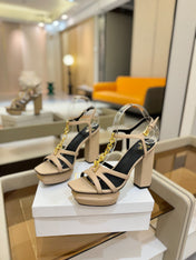 BALMAIN 26S HEELED SANDALS 105 MM IN BEIGE LAMBSKIN