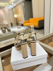 BALMAIN 26S HEELED SANDALS 105 MM IN BEIGE LAMBSKIN