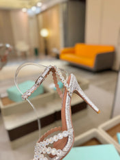 AQUAZZURA 26S STRAPPY HIGH HEELS 105 MM IN SILVER TEXTURED LEATHER