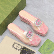 HIGH WEDGE PLATFORM IN LIGHT PINK CANVAS WITH DOUBLE CRYSTAL G BUCKLE