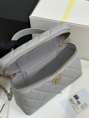 STRASS VANITY QUILTED CASE 19 IN GREY CALFSKIN WITH GOLD METALLIC