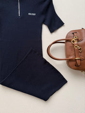 MIUMIU 26S HALF-ZIP RIBBED KNIT DRESS 1544