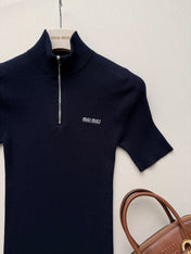 MIUMIU 26S HALF-ZIP RIBBED KNIT DRESS 1544