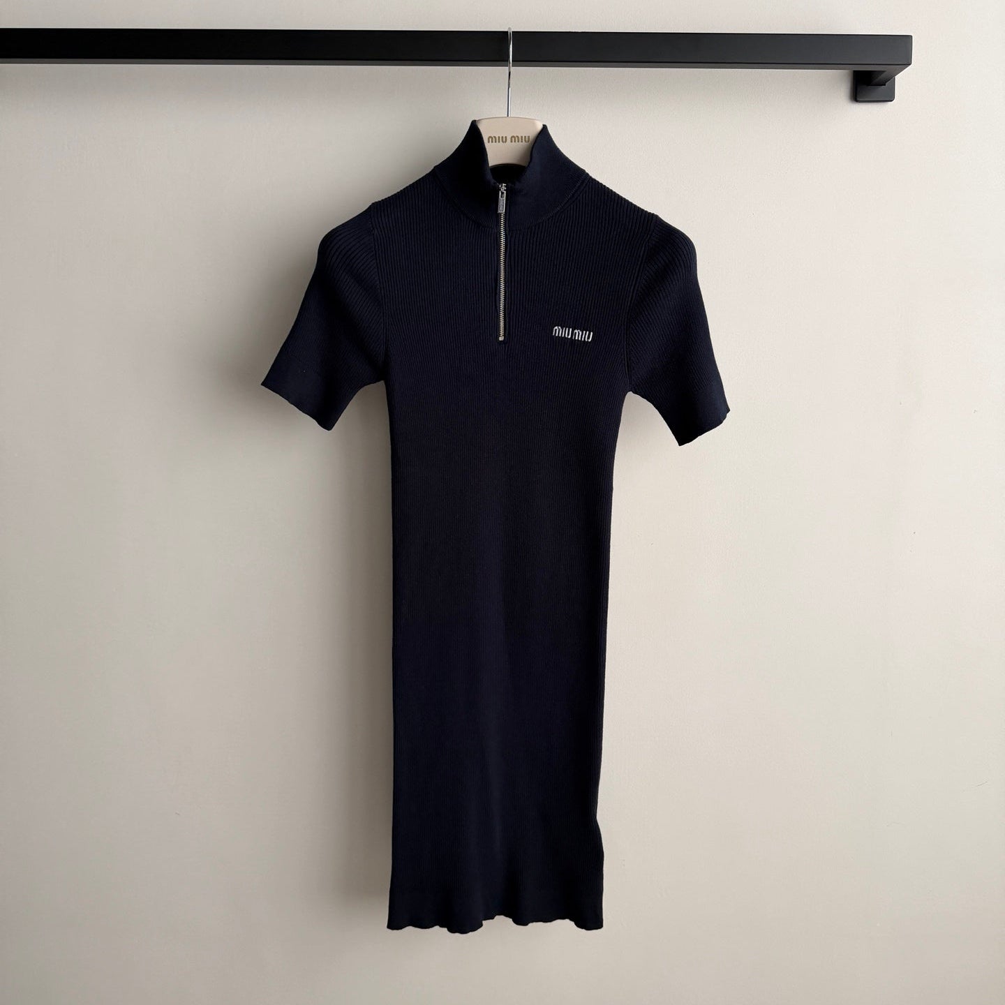 MIUMIU 26S HALF-ZIP RIBBED KNIT DRESS 1544