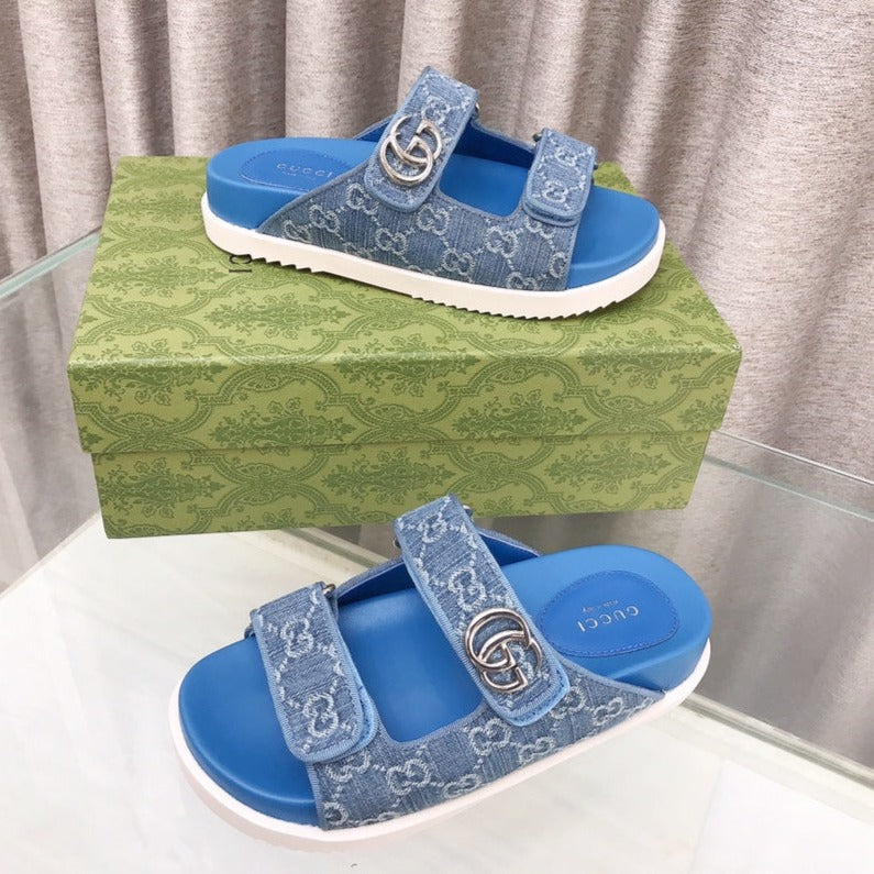 GG  Rubber Sole Logo Sandals Blue Caro