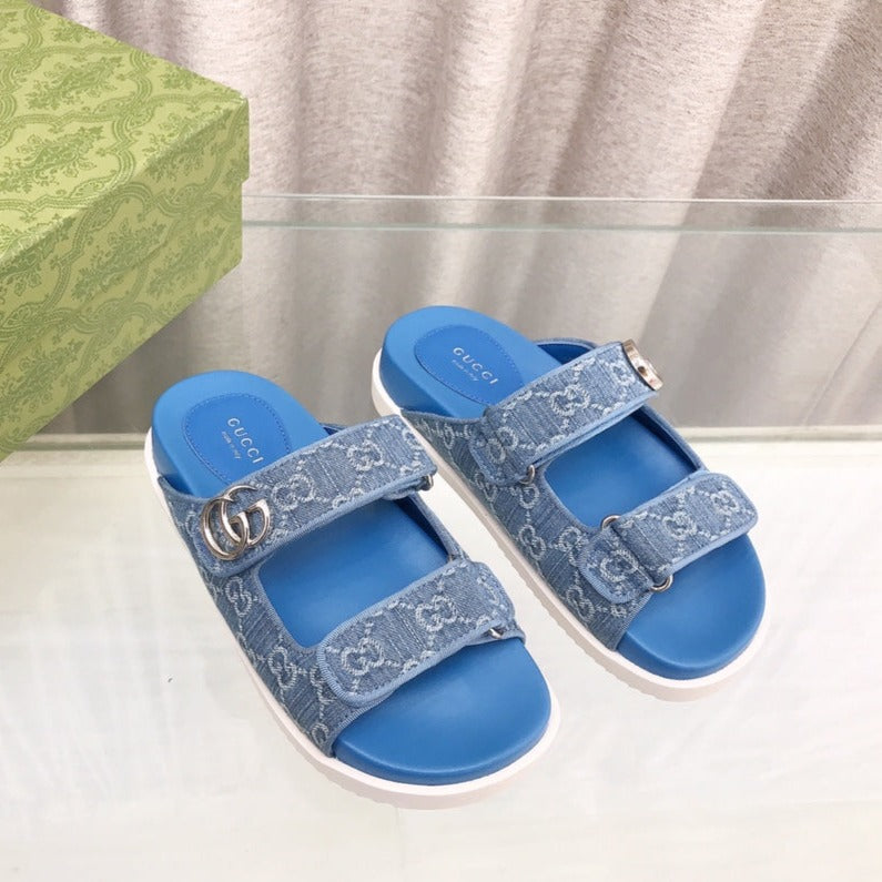 GG  Rubber Sole Logo Sandals Blue Caro