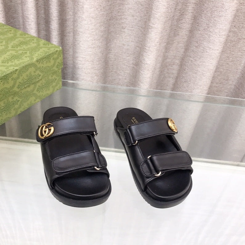 GG  Rubber Sole Logo Sandals Black