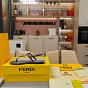 FENDI 26S FLIP-FLOP SANDALS IN DARK GREY CALFSKIN
