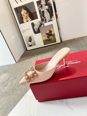 EFFLORESCENCE MULES IN LIGHT FAWN SATIN