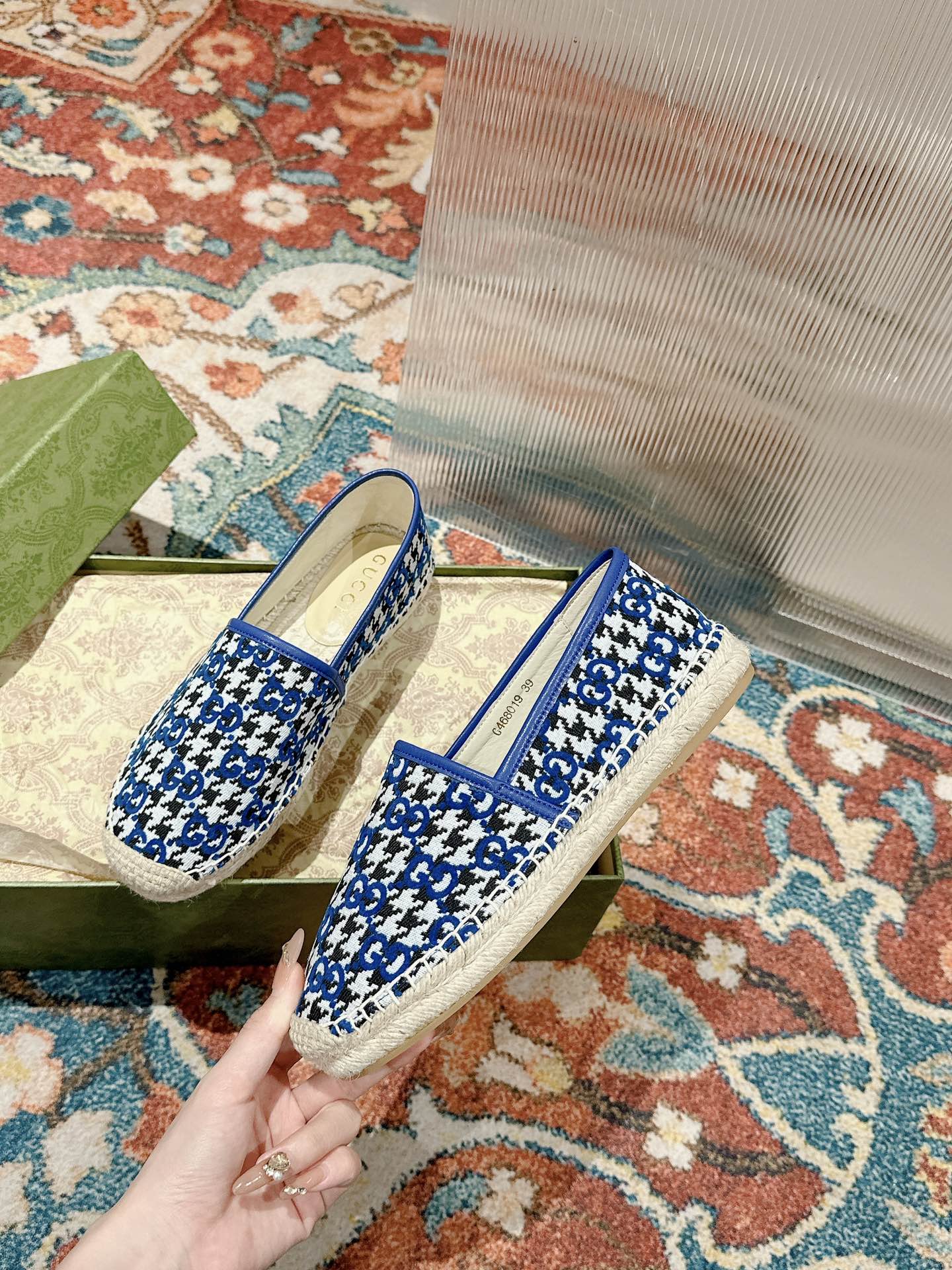 GG ESPADRILLE LOAFER COBALT AND BLACK CANVAS