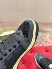 GUCCI 26S SCREENER SNEAKER IN BLACK LEATHER AND SUEDE