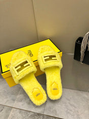 FENDI BAGUETTE SLIDE SLIPPERS IN BRIGHT YELLOW WOOL