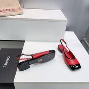 CHANEL 26S SLINGBACK PUMPS IN BLACK AND RED PATENT LAMBSKIN