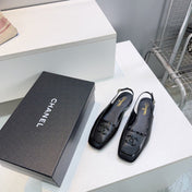 CHANEL 26S SLINGBACK FLATS IN BLACK CALFSKIN WITH PATENT