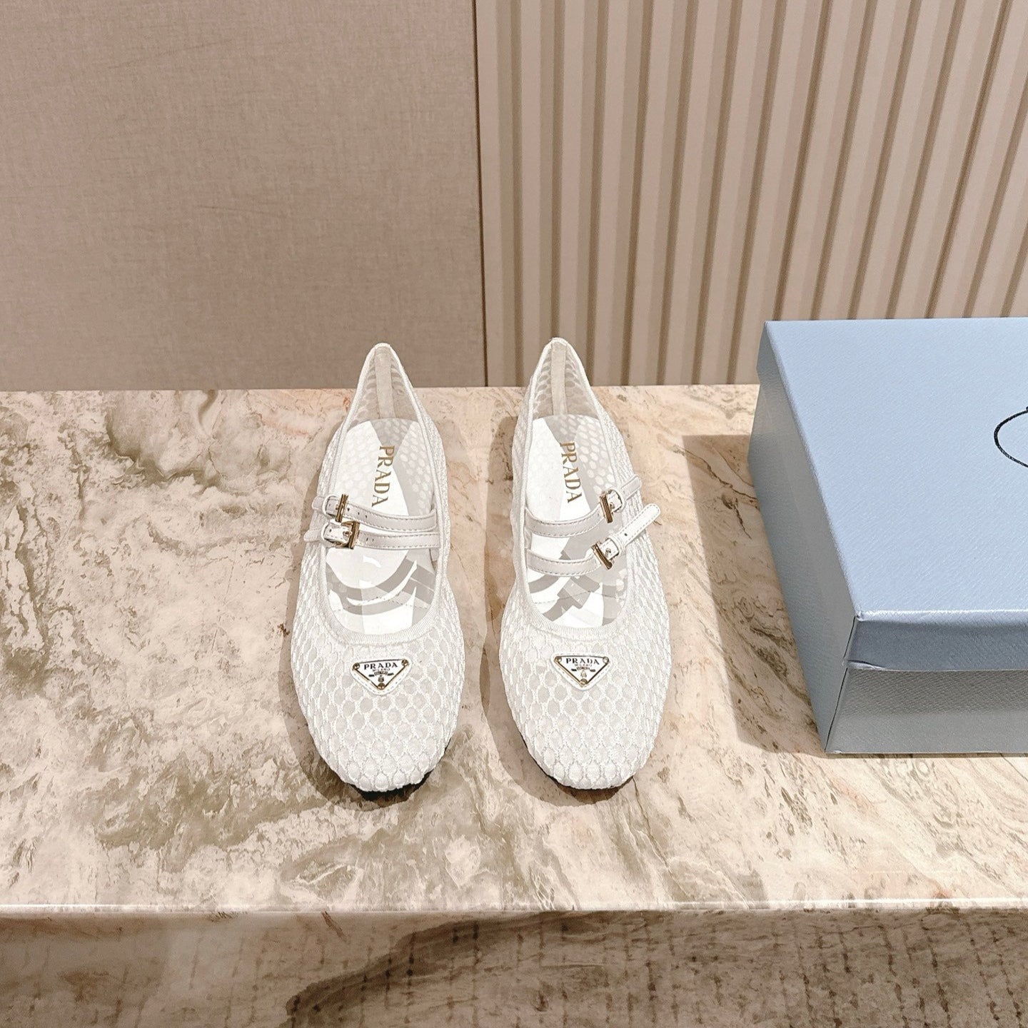 PRADA 25S BALLERINAS BALLET FLATS IN WHITE MESH FABRIC