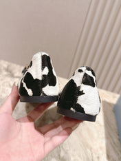 PRADA 25S CRYSTAL EMBELLISHED BALLERINA IN WHITE AND BLACK FUR