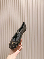 PRADA 25S STUD EMBELLISHED BALLERINA IN BLACK CALFSKIN