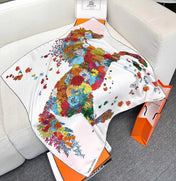 HERMES 26S PATTERNED SCARF 90 IN SILK AND CASHMERE 502224