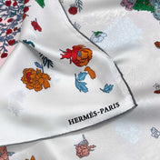 HERMES 26S PATTERNED SCARF 90 IN SILK AND CASHMERE 502224