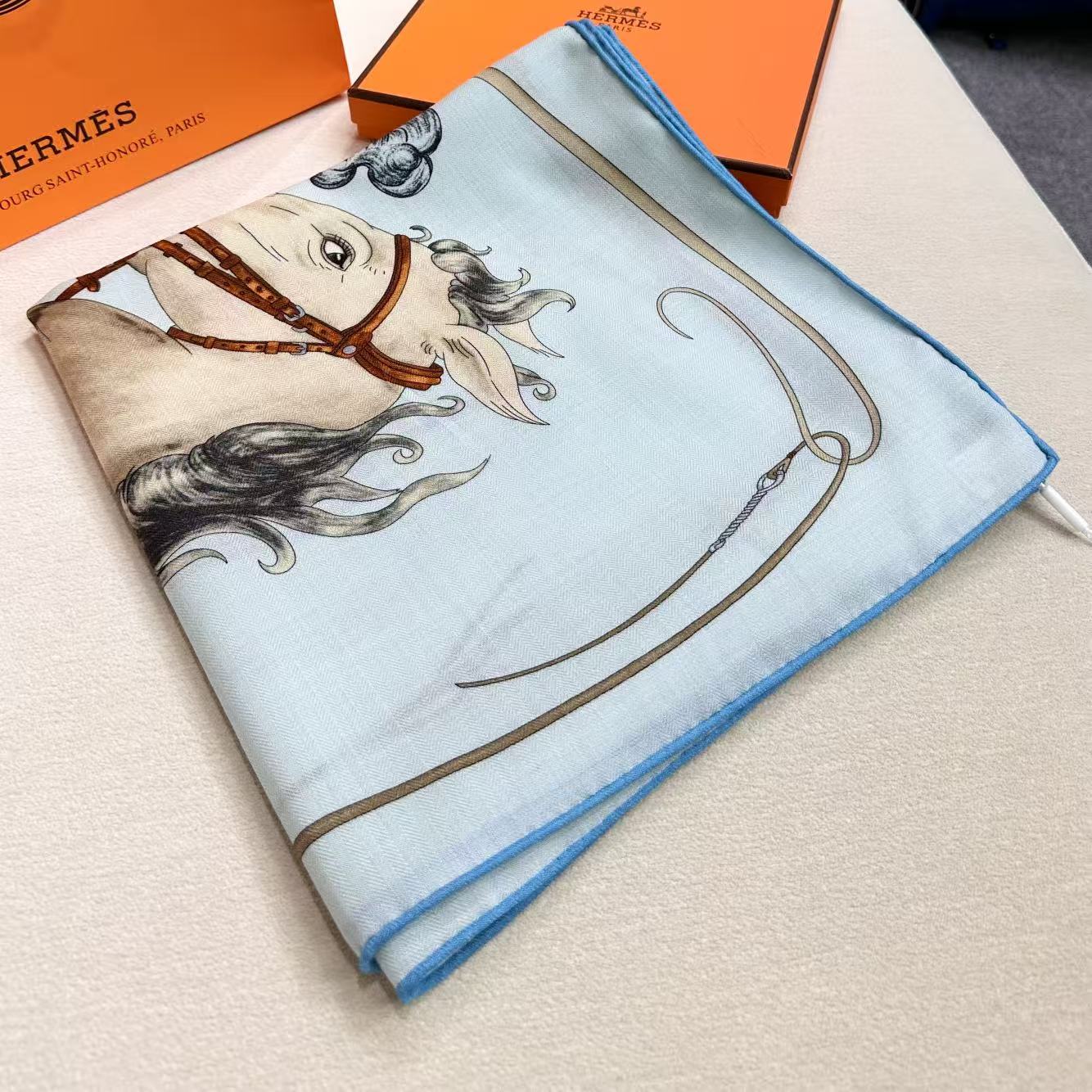 HERMES 26S SCARF 135 IN SILK AND CASHMERE 498250