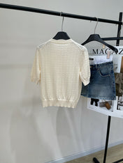 VALENTINO SHORT SLEEVE TOP WITH SEQUIN BOW 273160